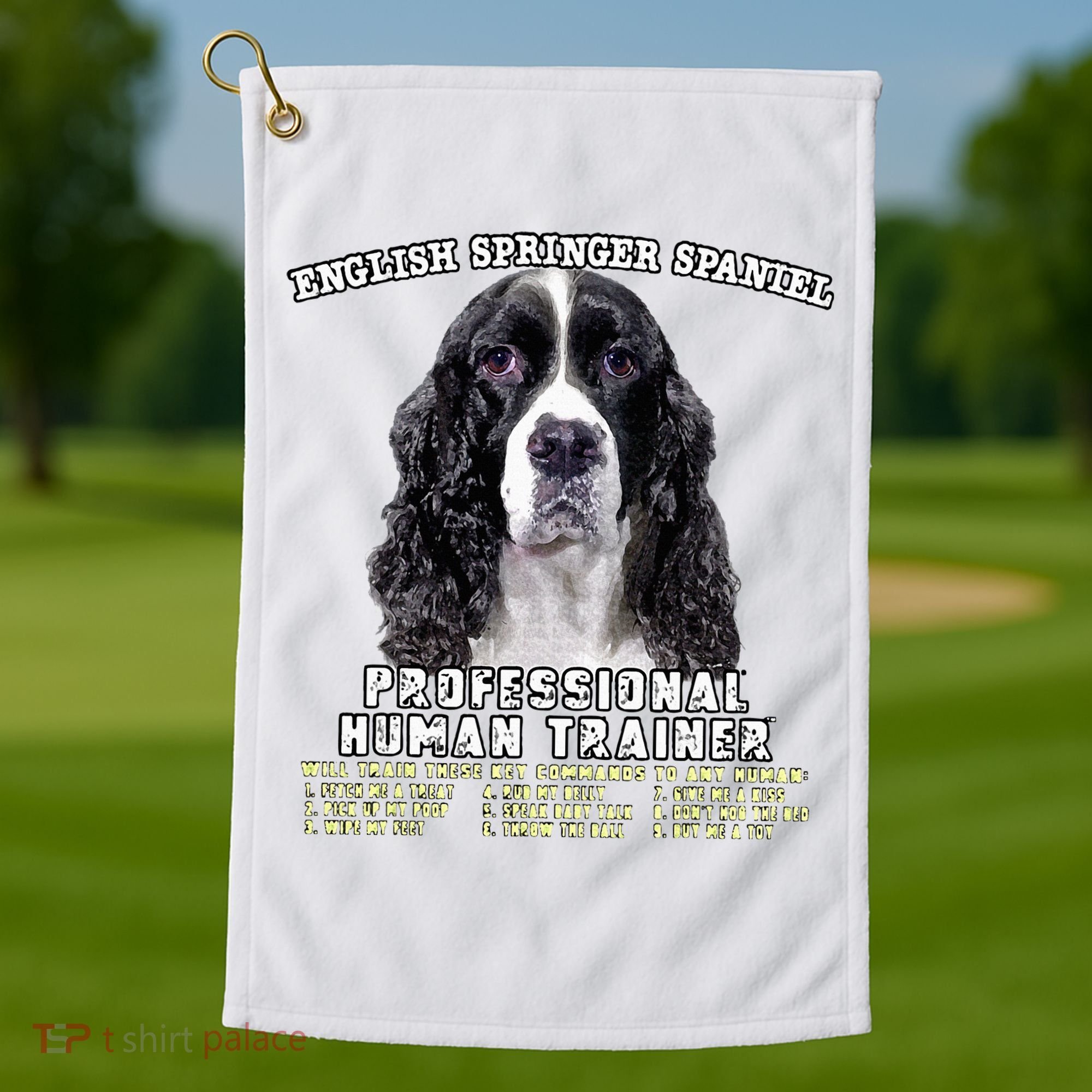 English Springer Spaniel Black Professional Human Trainer Golf Towel
