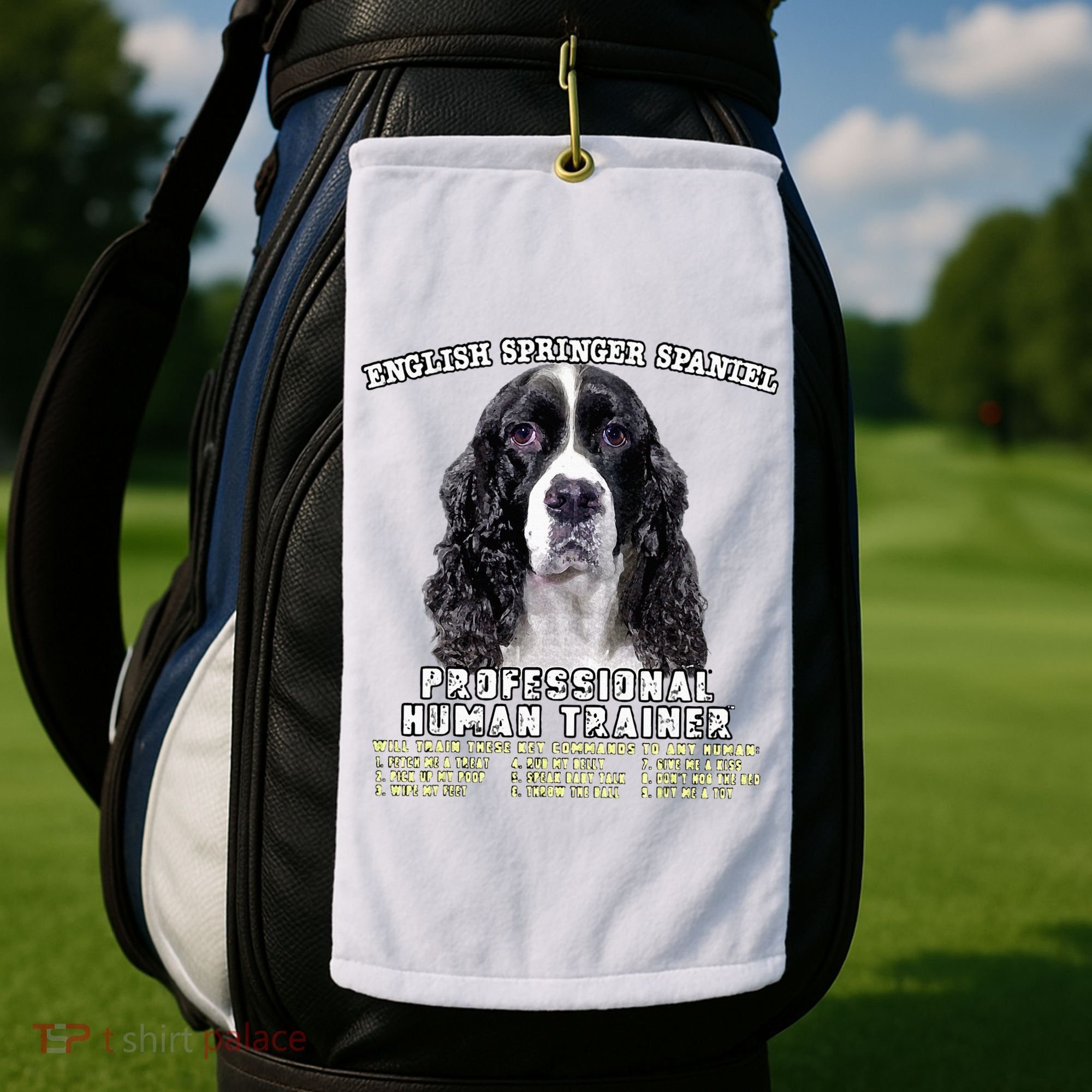 English Springer Spaniel Black Professional Human Trainer Golf Towel