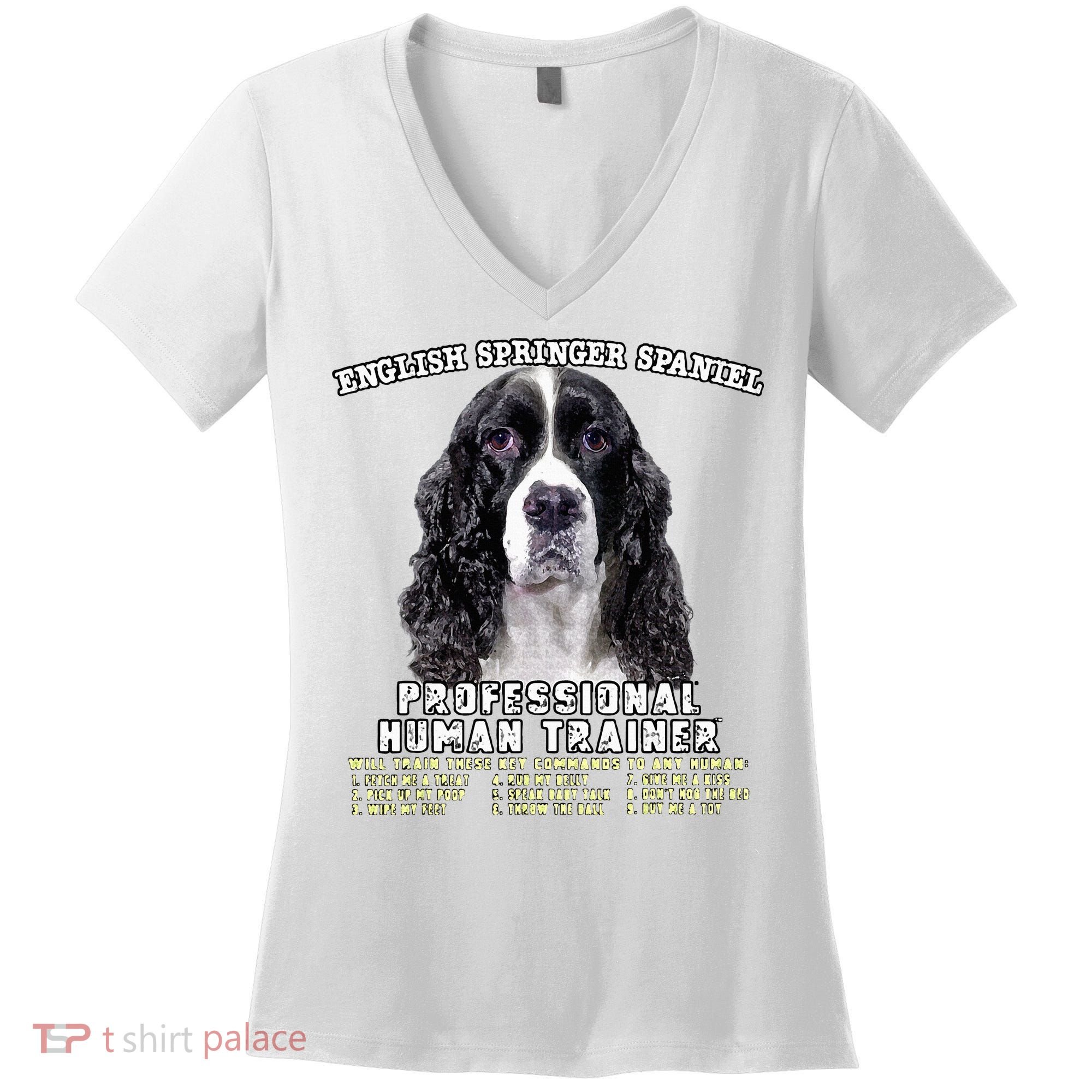 English Springer Spaniel Black Professional Human Trainer Women's V-Neck T-Shirt