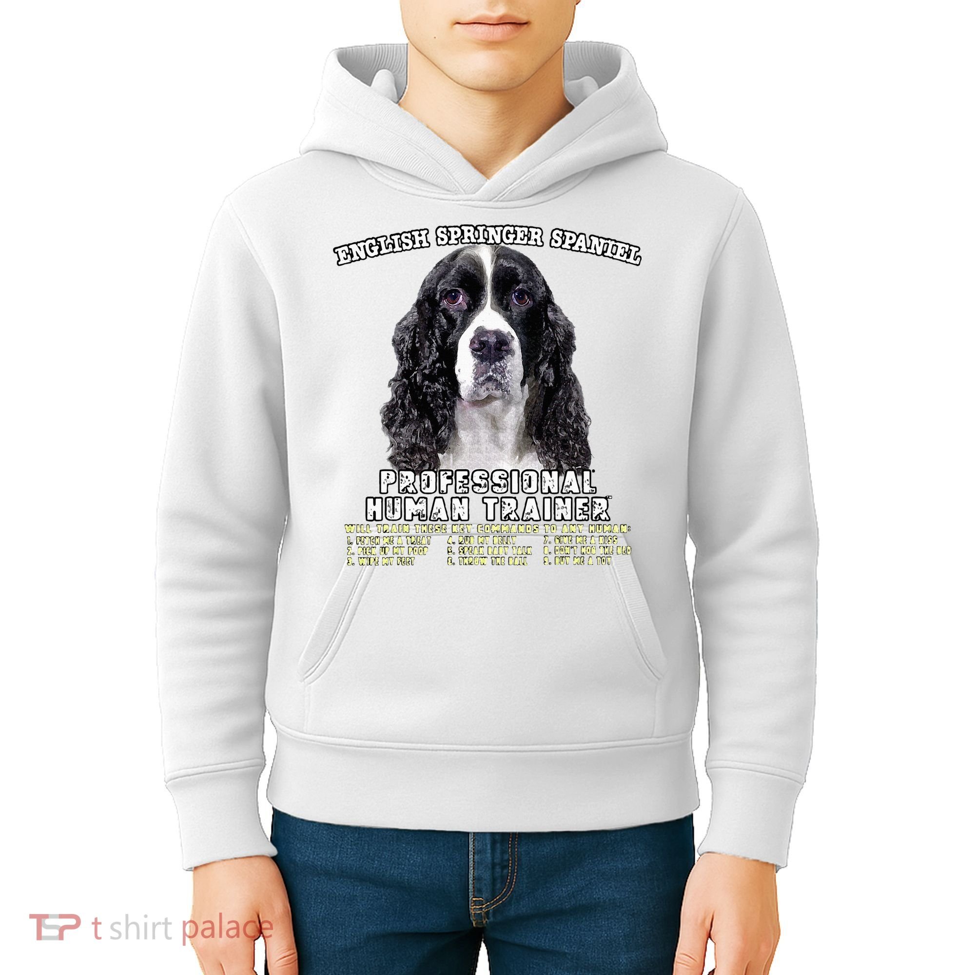 English Springer Spaniel Black Professional Human Trainer Kids Hoodie