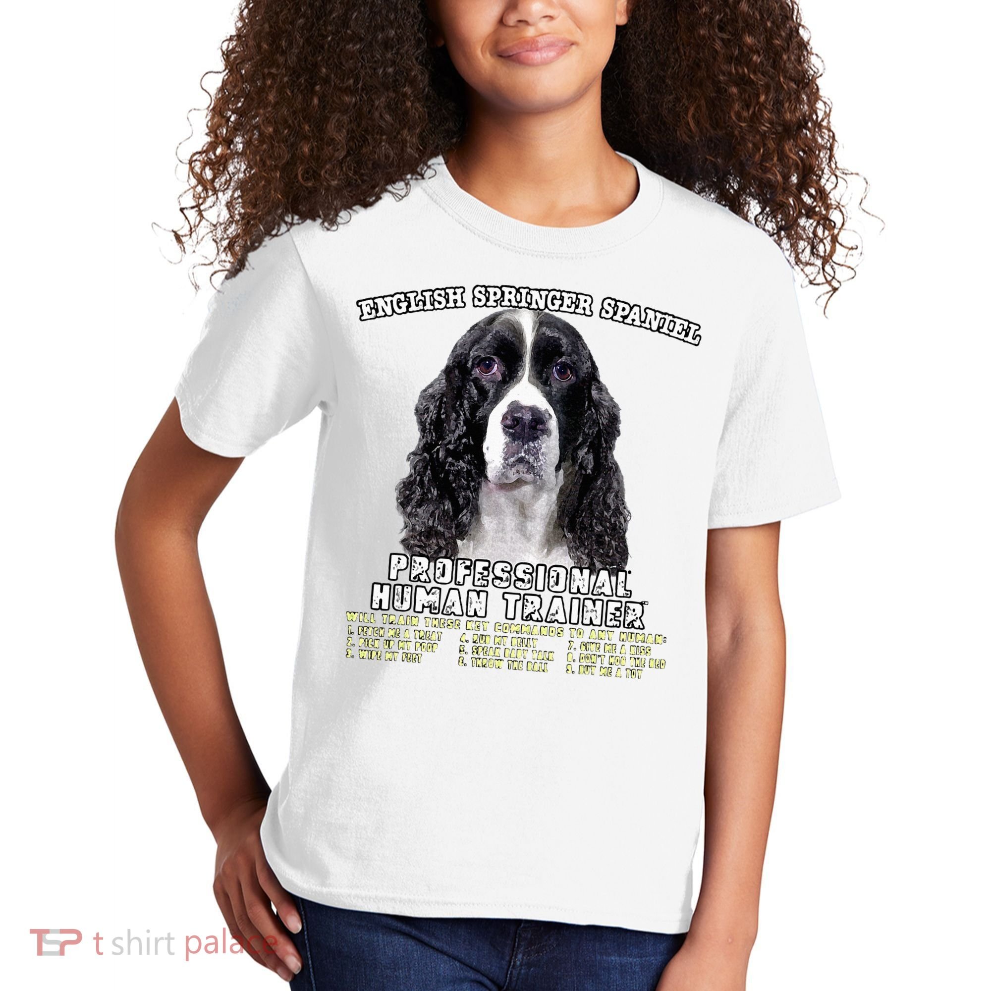 English Springer Spaniel Black Professional Human Trainer Kids T-Shirt