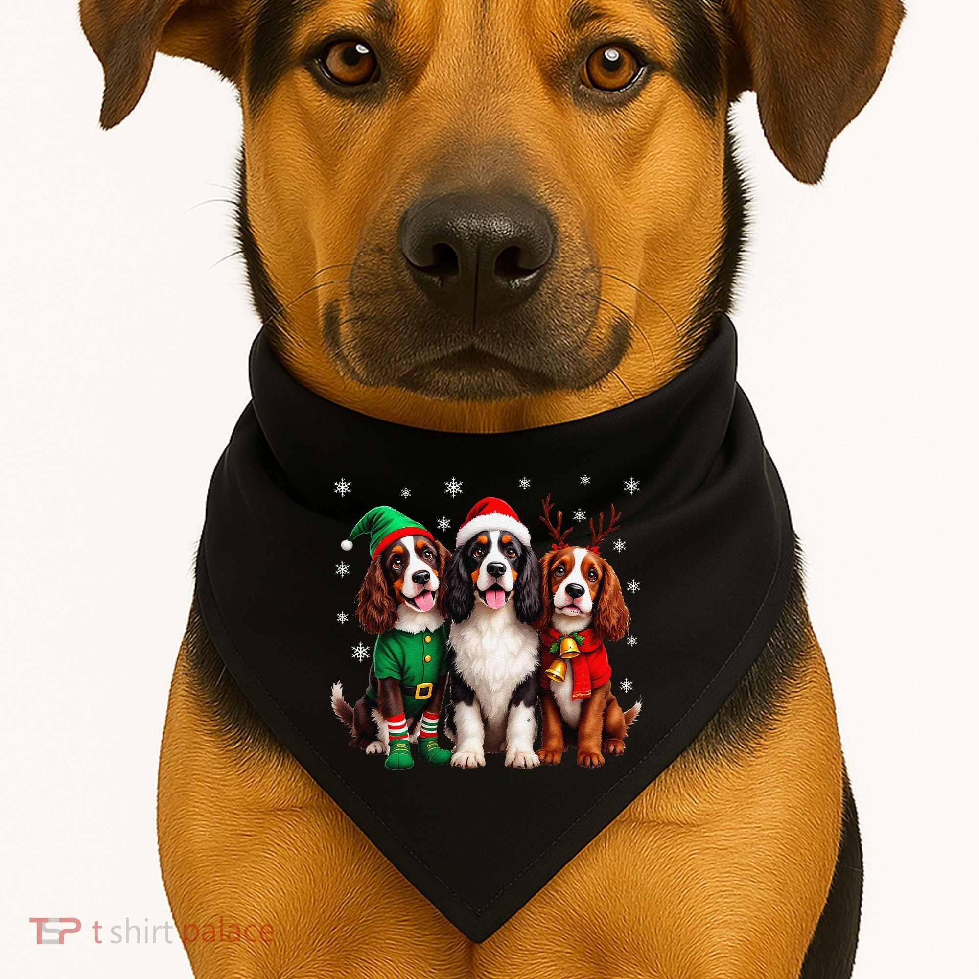 English Springer Spaniel Christmas Dogs Santa Reindeer Elf USA-Made Doggie Bandana