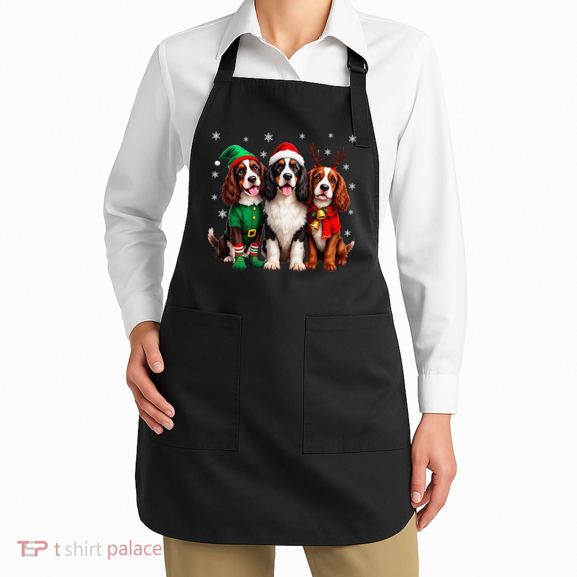 English Springer Spaniel Christmas Dogs Santa Reindeer Elf Apron