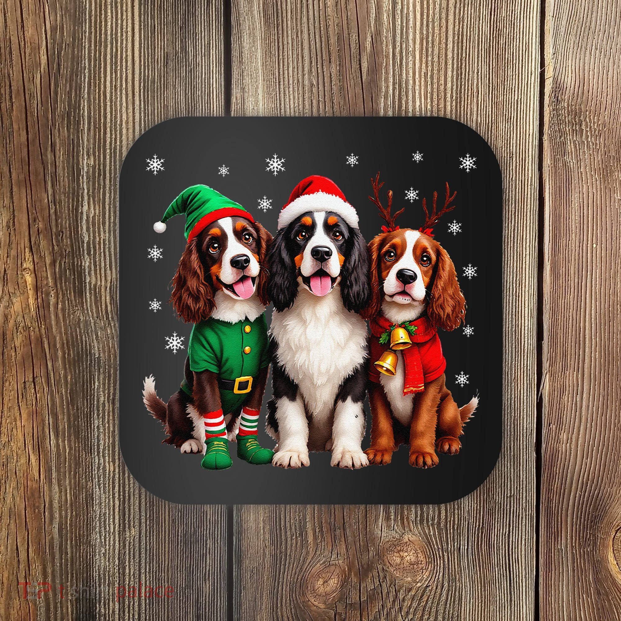 English Springer Spaniel Christmas Dogs Santa Reindeer Elf Coaster