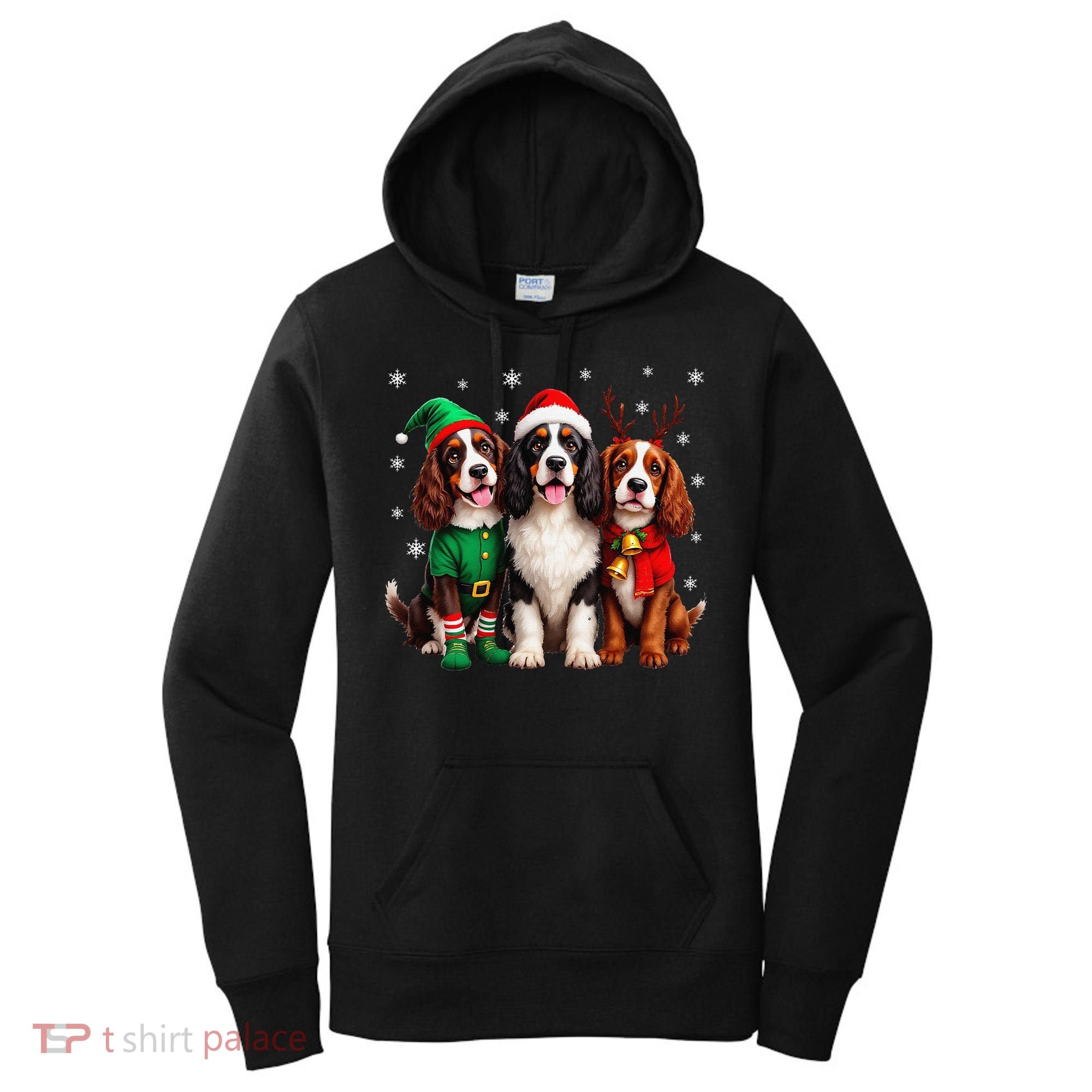 English Springer Spaniel Christmas Dogs Santa Reindeer Elf Women's Hoodie