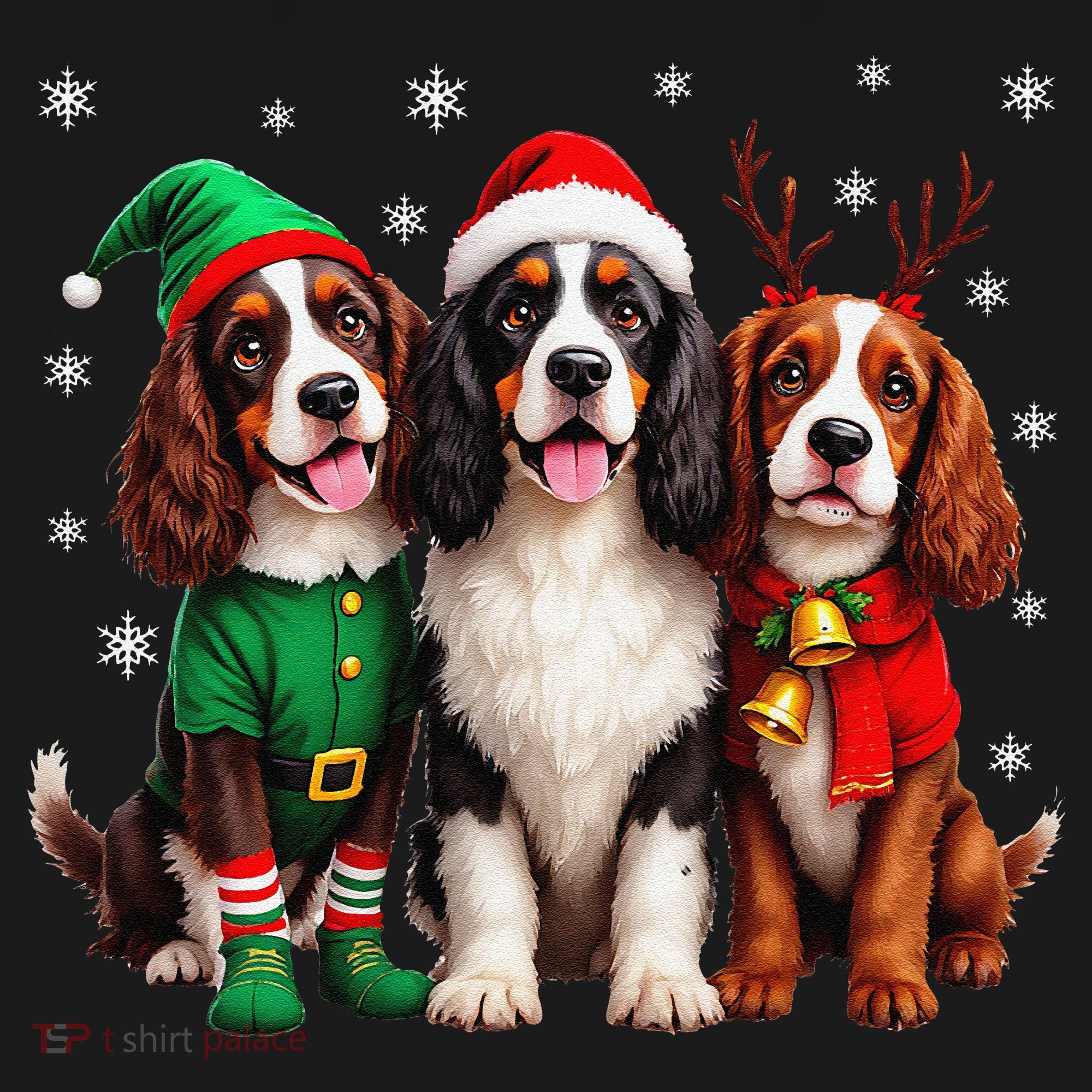 English Springer Spaniel Christmas Dogs Santa Reindeer Elf Women's Hoodie