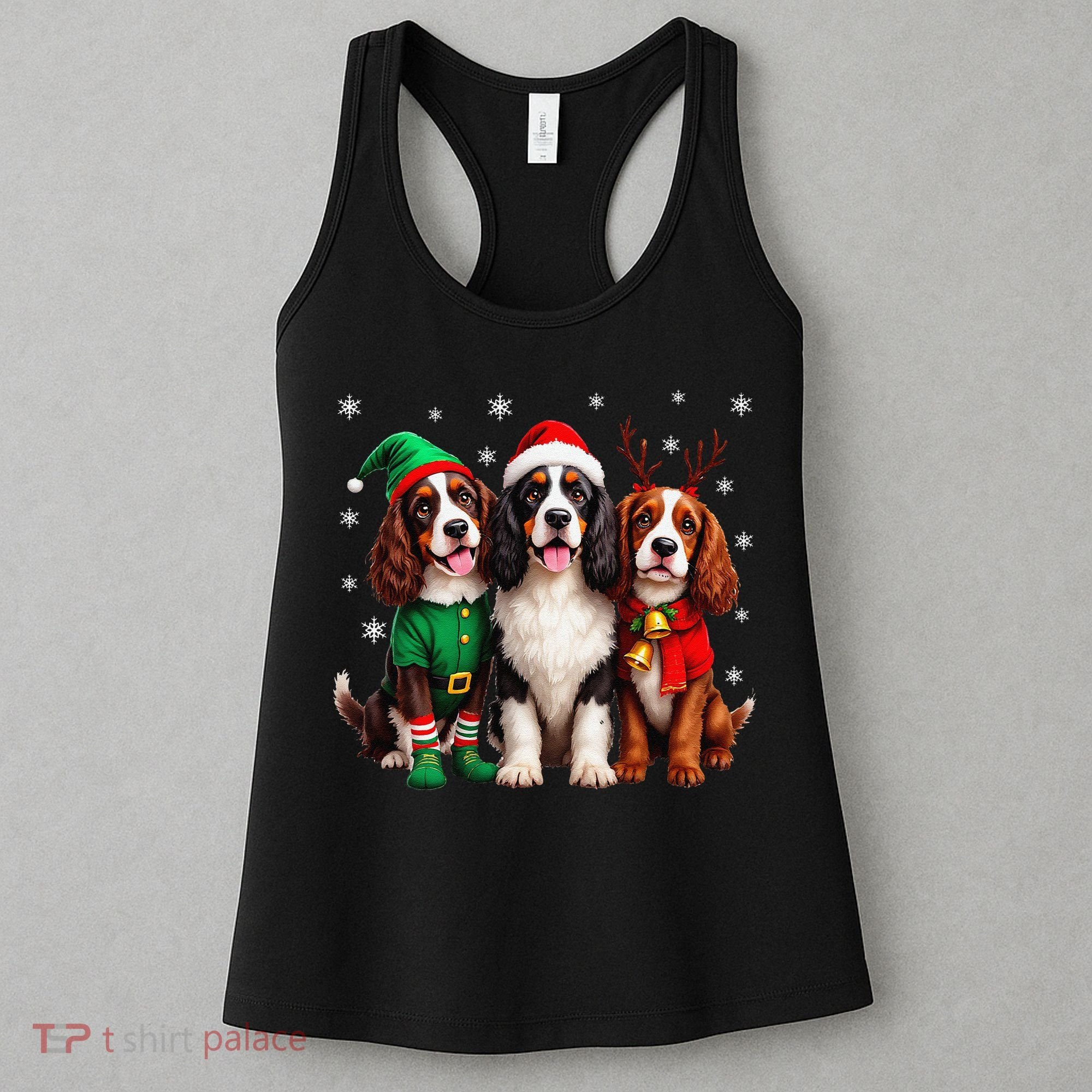 English Springer Spaniel Christmas Dogs Santa Reindeer Elf Women's Tank Top