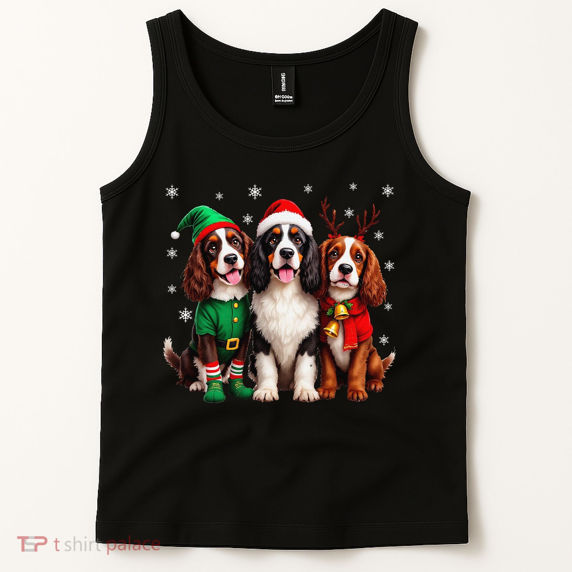 English Springer Spaniel Christmas Dogs Santa Reindeer Elf Tank Top