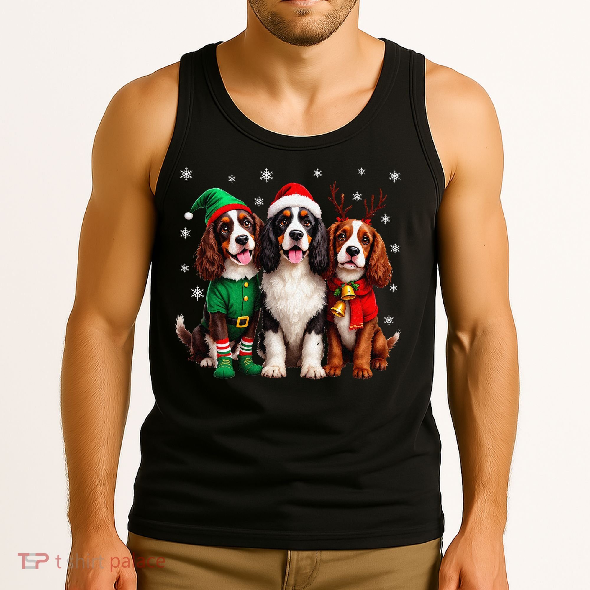 English Springer Spaniel Christmas Dogs Santa Reindeer Elf Tank Top