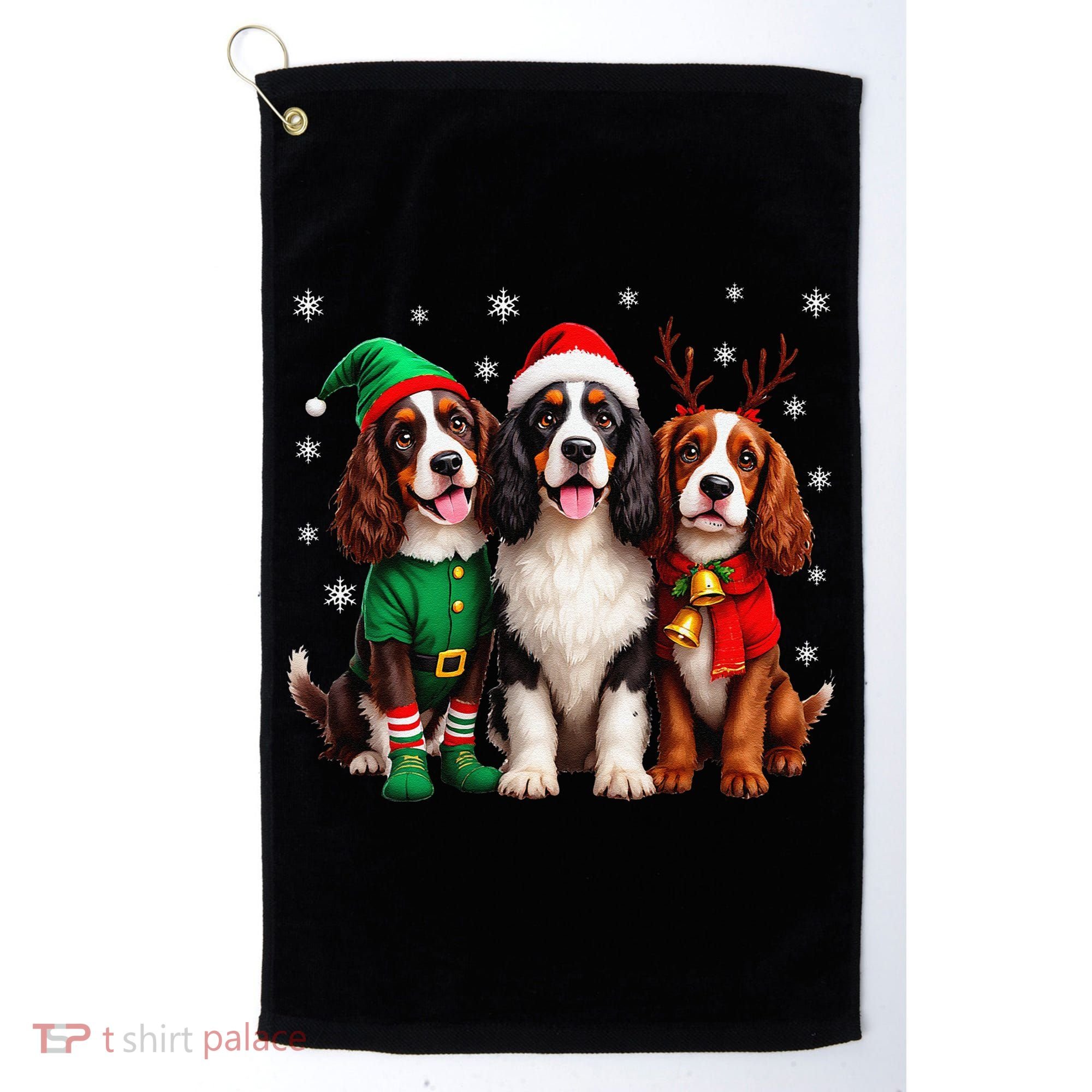English Springer Spaniel Christmas Dogs Santa Reindeer Elf Golf Towel