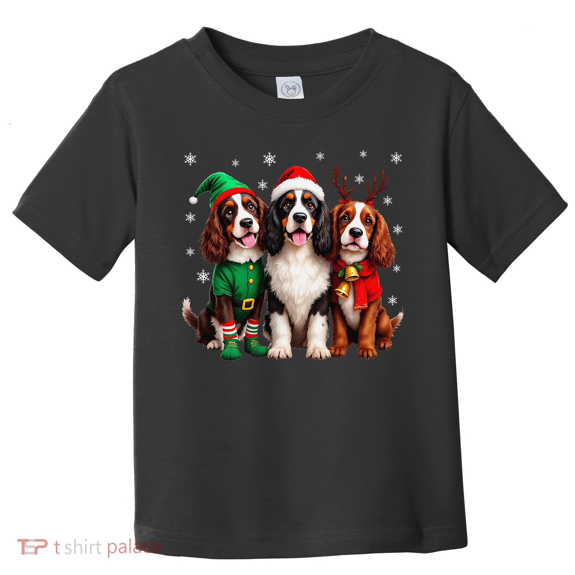English Springer Spaniel Christmas Dogs Santa Reindeer Elf Toddler T-Shirt