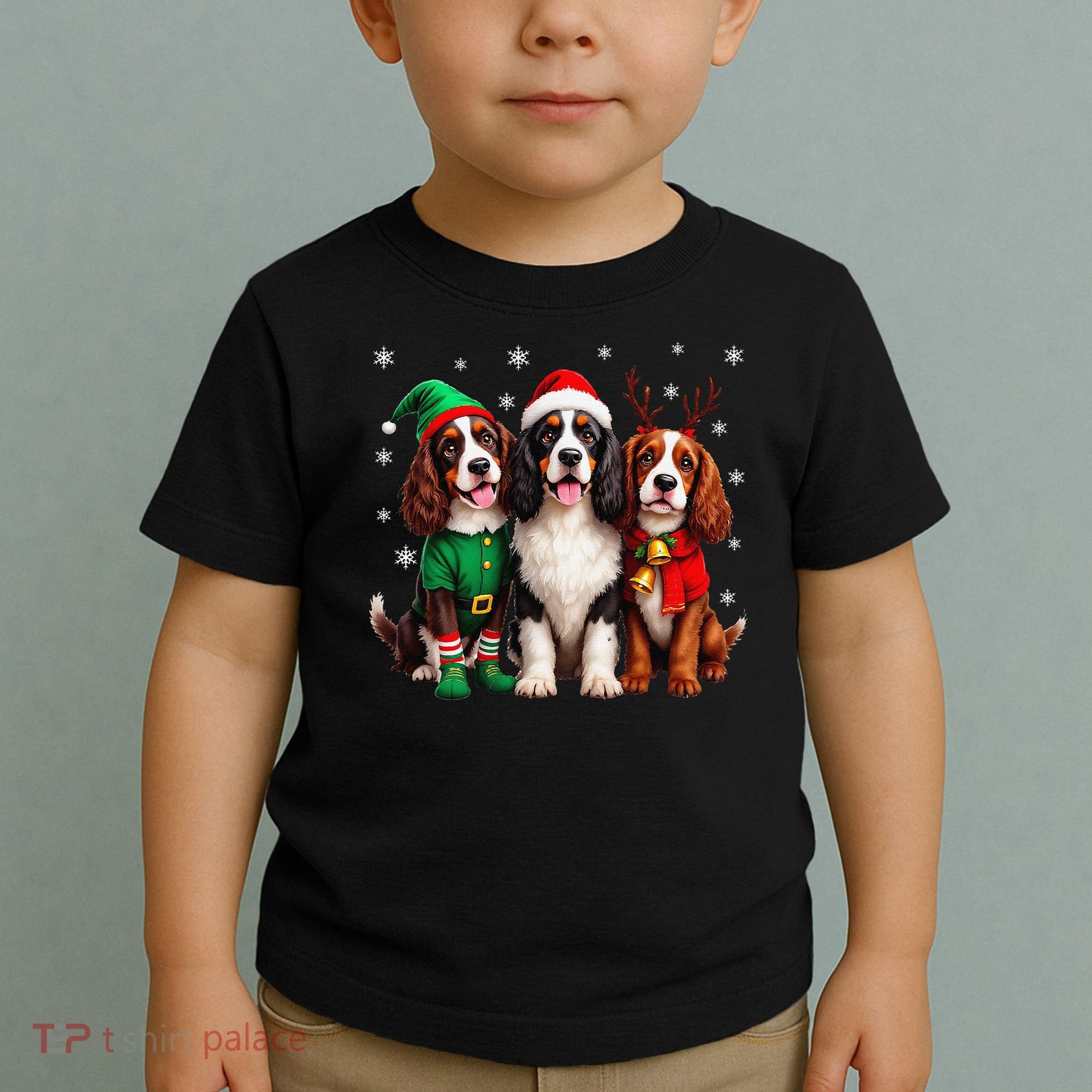 English Springer Spaniel Christmas Dogs Santa Reindeer Elf Toddler T-Shirt