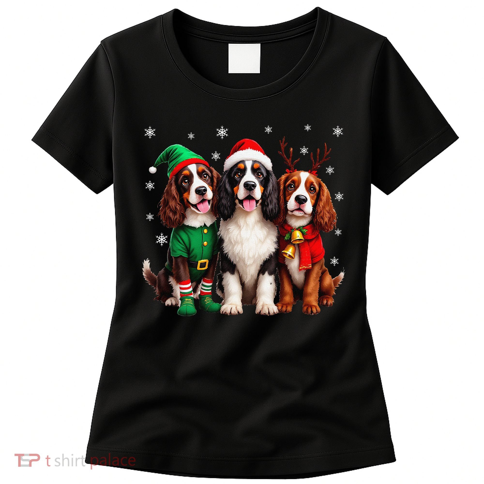 English Springer Spaniel Christmas Dogs Santa Reindeer Elf Women's T-Shirt