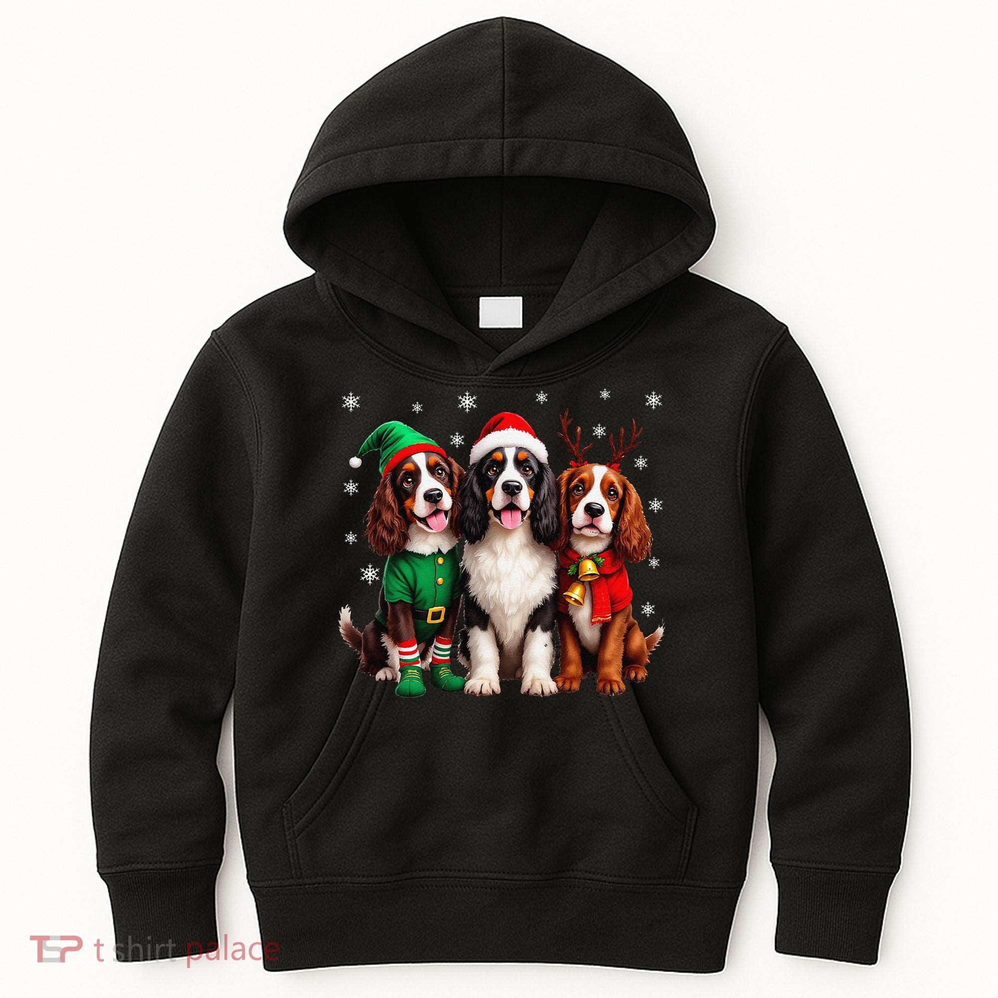 English Springer Spaniel Christmas Dogs Santa Reindeer Elf Kids Hoodie