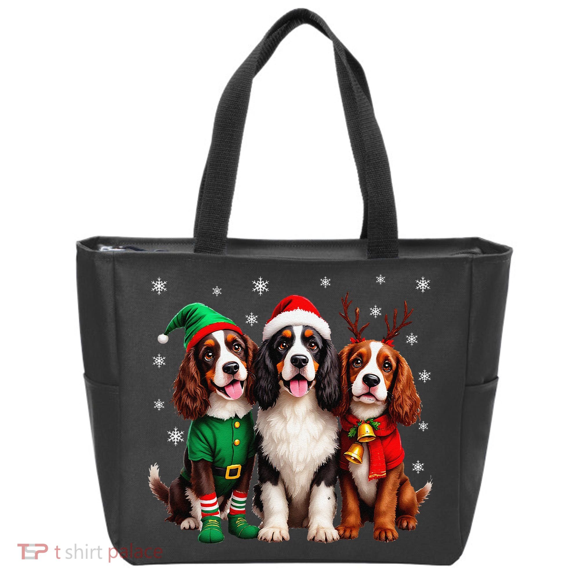 English Springer Spaniel Christmas Dogs Santa Reindeer Elf Tote Bag