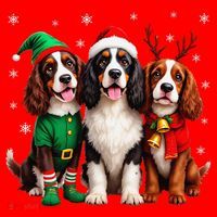 English Springer Spaniel Christmas Dogs Santa Reindeer Elf Santa Hat thumb 1
