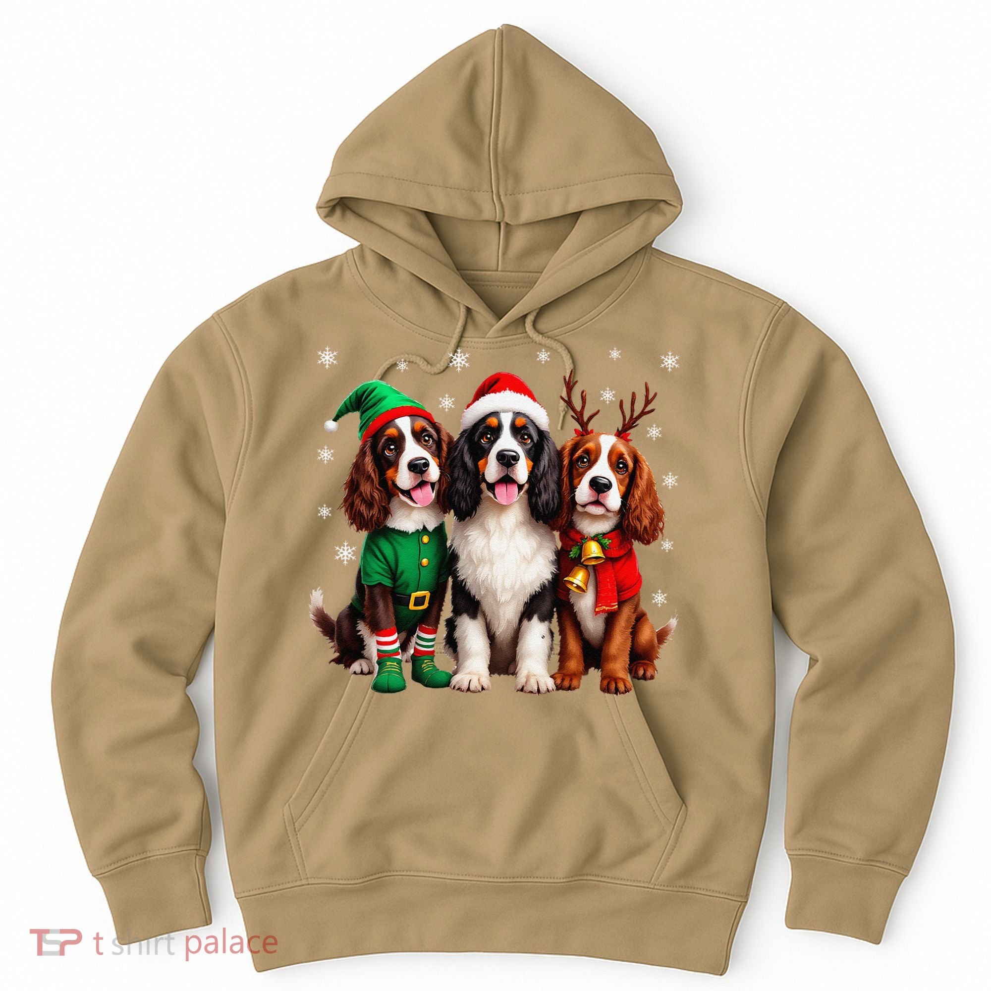 English Springer Spaniel Christmas Dogs Santa Reindeer Elf Hoodie