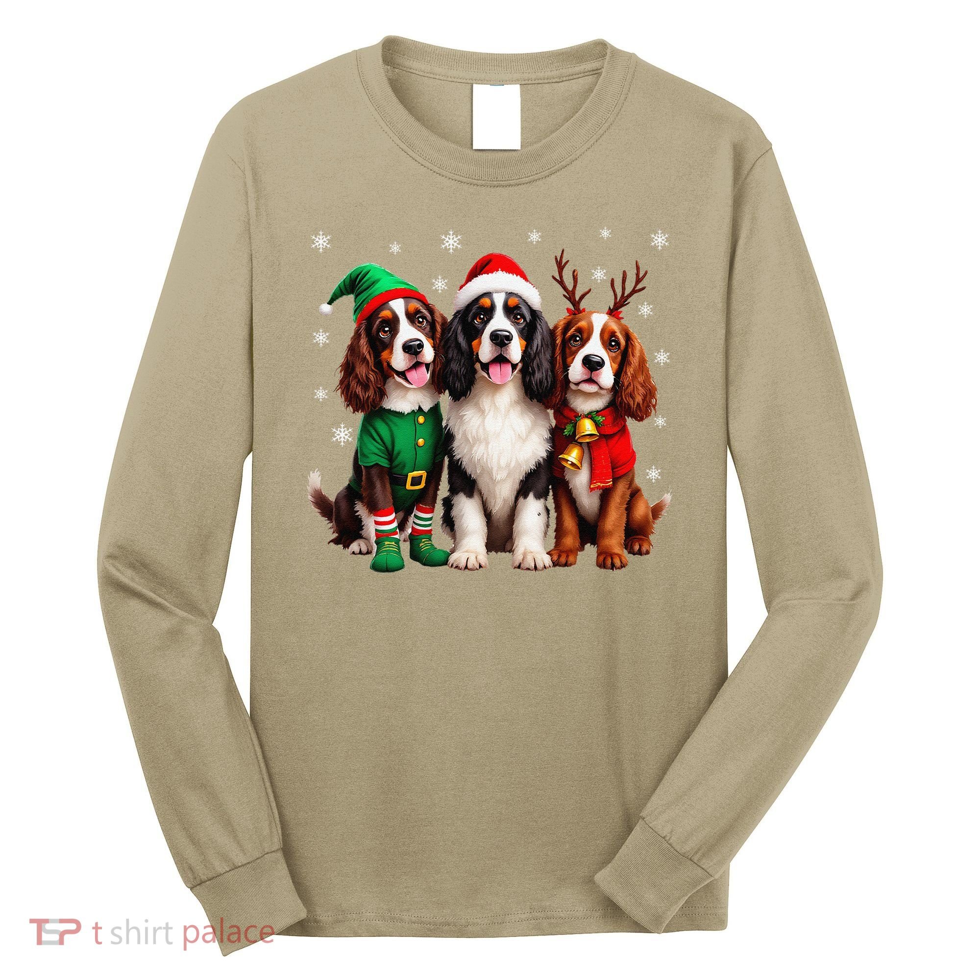 English Springer Spaniel Christmas Dogs Santa Reindeer Elf Long Sleeve Shirt