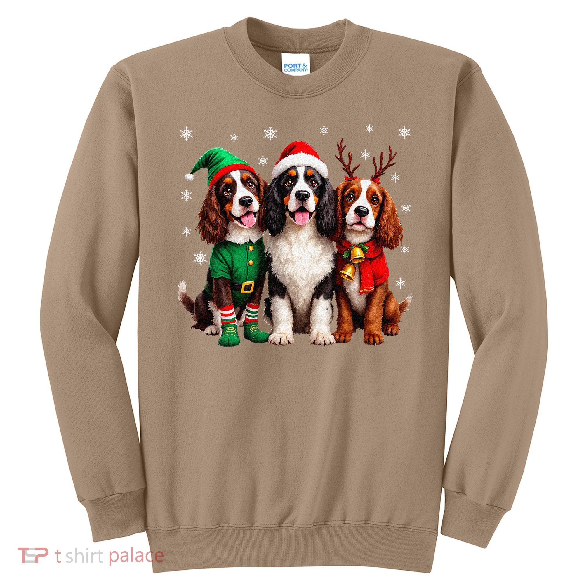 English Springer Spaniel Christmas Dogs Santa Reindeer Elf Sweatshirt