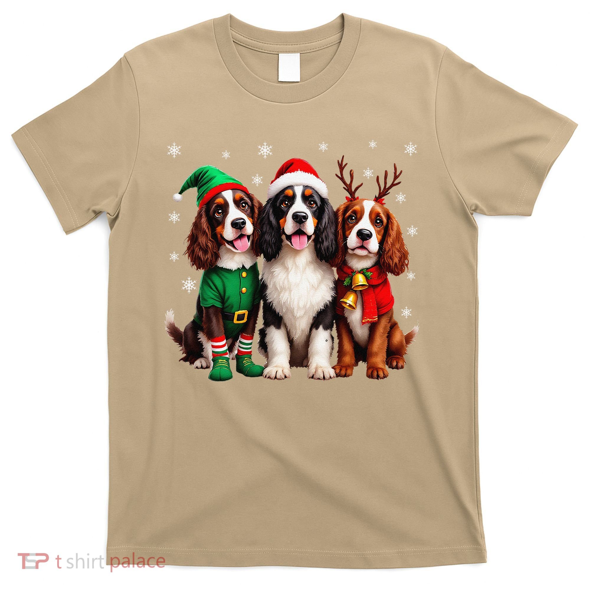 English Springer Spaniel Christmas Dogs Santa Reindeer Elf T-Shirt