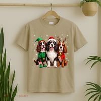 English Springer Spaniel Christmas Dogs Santa Reindeer Elf T-Shirt thumb 2