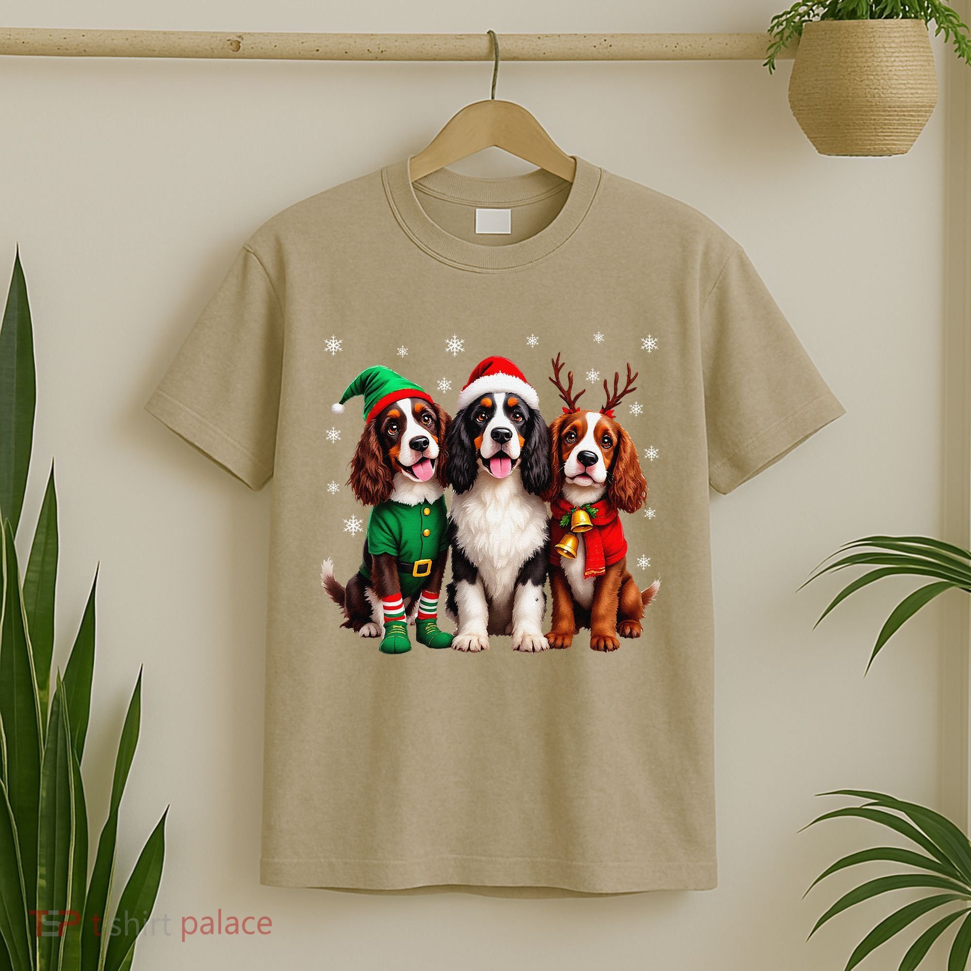 English Springer Spaniel Christmas Dogs Santa Reindeer Elf T-Shirt