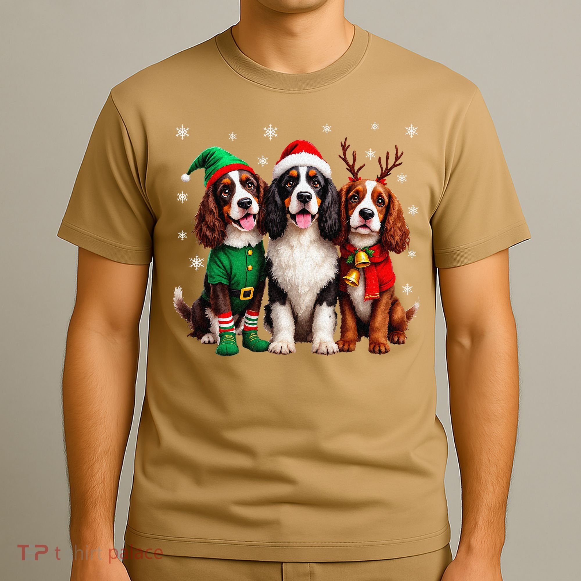 English Springer Spaniel Christmas Dogs Santa Reindeer Elf T-Shirt