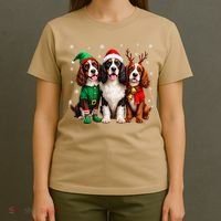 English Springer Spaniel Christmas Dogs Santa Reindeer Elf T-Shirt thumb 4