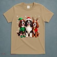 English Springer Spaniel Christmas Dogs Santa Reindeer Elf T-Shirt thumb 5