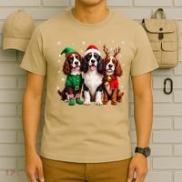 English Springer Spaniel Christmas Dogs Santa Reindeer Elf T-Shirt thumb 6