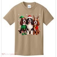 English Springer Spaniel Christmas Dogs Santa Reindeer Elf Kids T-Shirt thumb 0