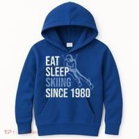 Eat Sleep Skiing Repeat Skier Sport Winter Addiction Ski Cute Gift Kids Hoodie thumb 0