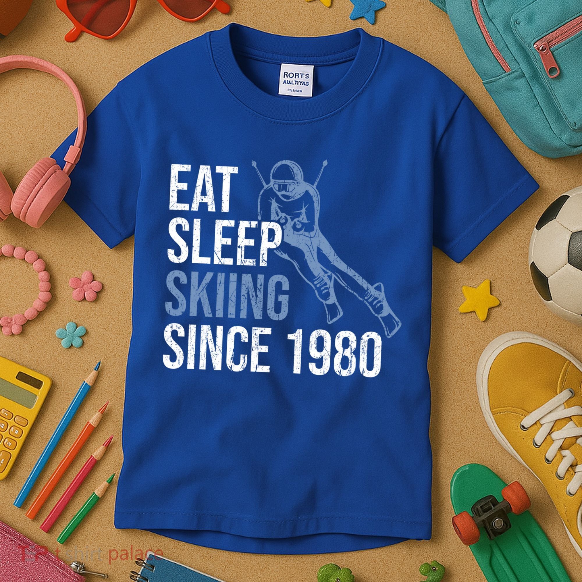 Eat Sleep Skiing Repeat Skier Sport Winter Addiction Ski Cute Gift Kids T-Shirt