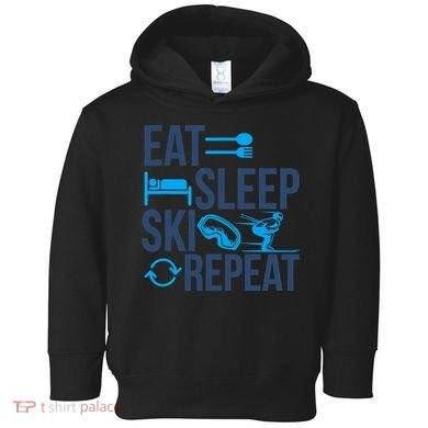 Eat Sleep Ski Repeat Skiing Skier Funny Vintage Retro Toddler Hoodie