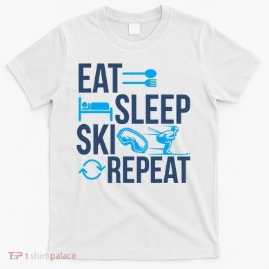 Eat Sleep Ski Repeat Skiing Skier Funny Vintage Retro T-Shirt