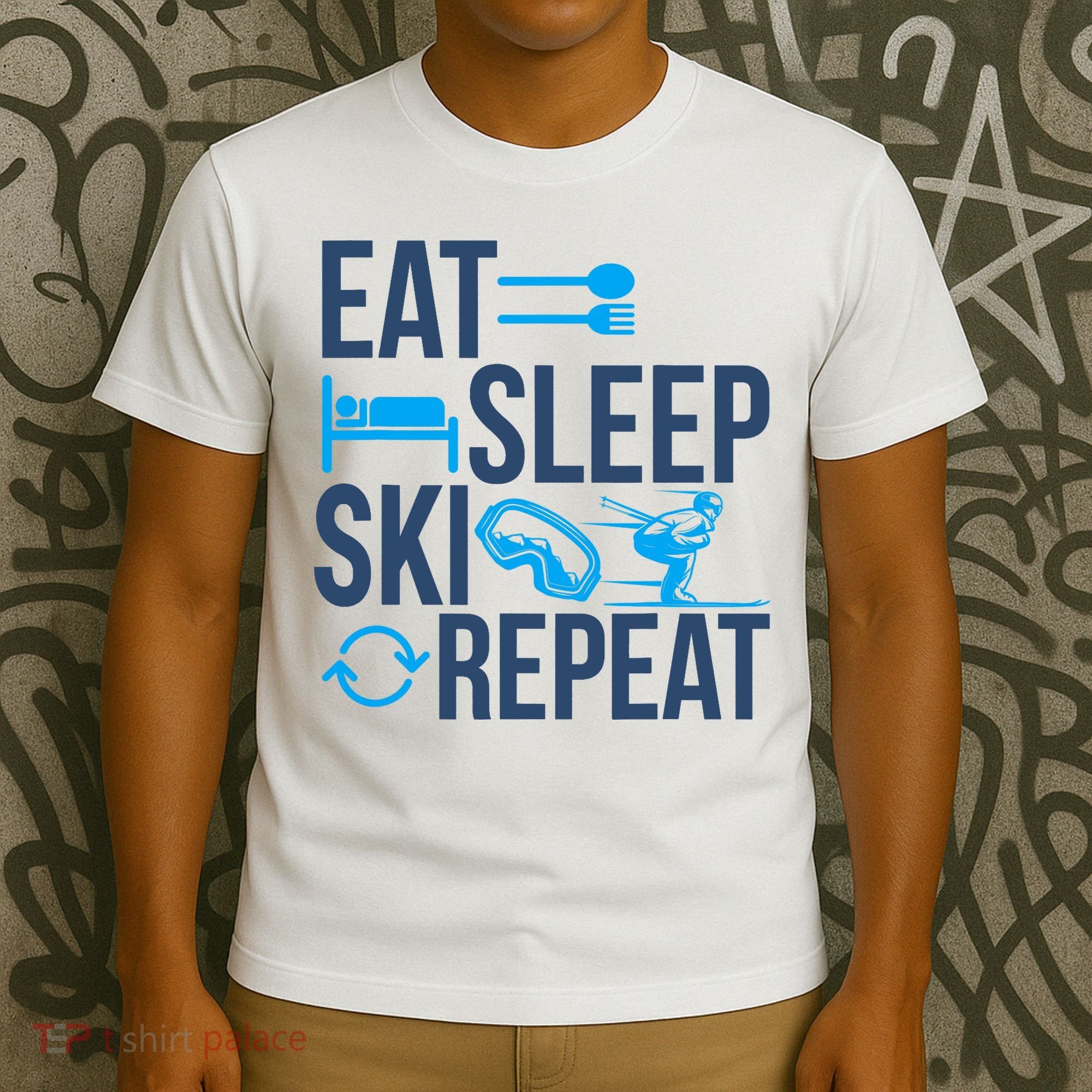 Eat Sleep Ski Repeat Skiing Skier Funny Vintage Retro T-Shirt