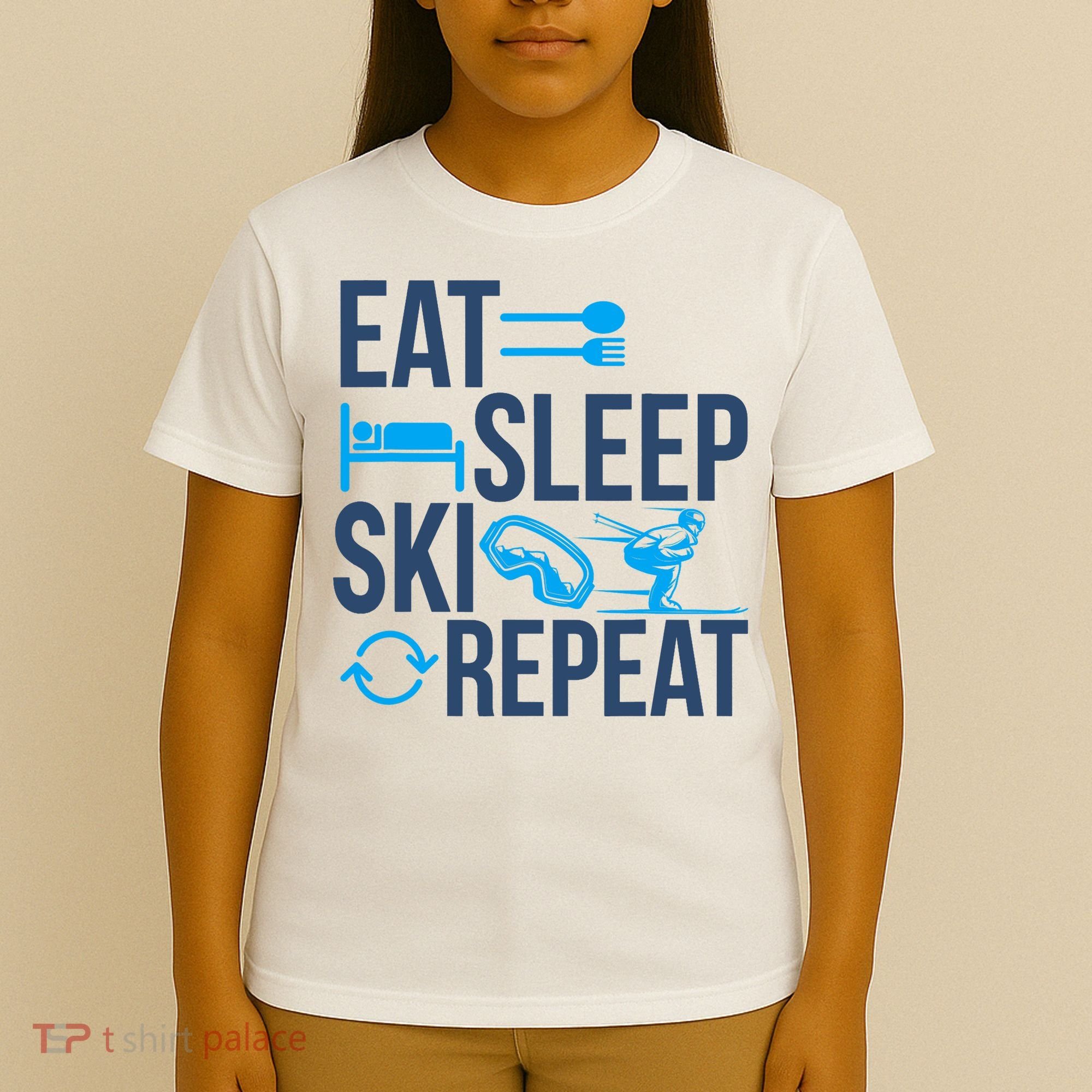 Eat Sleep Ski Repeat Skiing Skier Funny Vintage Retro T-Shirt