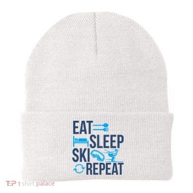 Eat Sleep Ski Repeat Skiing Skier Funny Vintage Retro Beanie