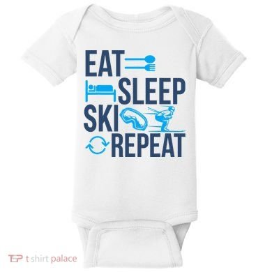 Eat Sleep Ski Repeat Skiing Skier Funny Vintage Retro Baby Bodysuit