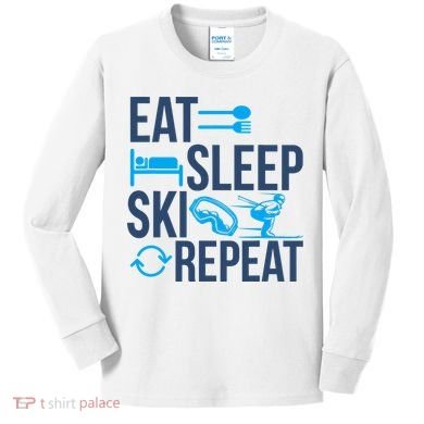 Eat Sleep Ski Repeat Skiing Skier Funny Vintage Retro Kids Long Sleeve Shirt