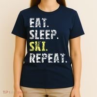 Eat Sleep Skiing Repeat Snow Sport Funny Ski Skiing T-Shirt thumb 4