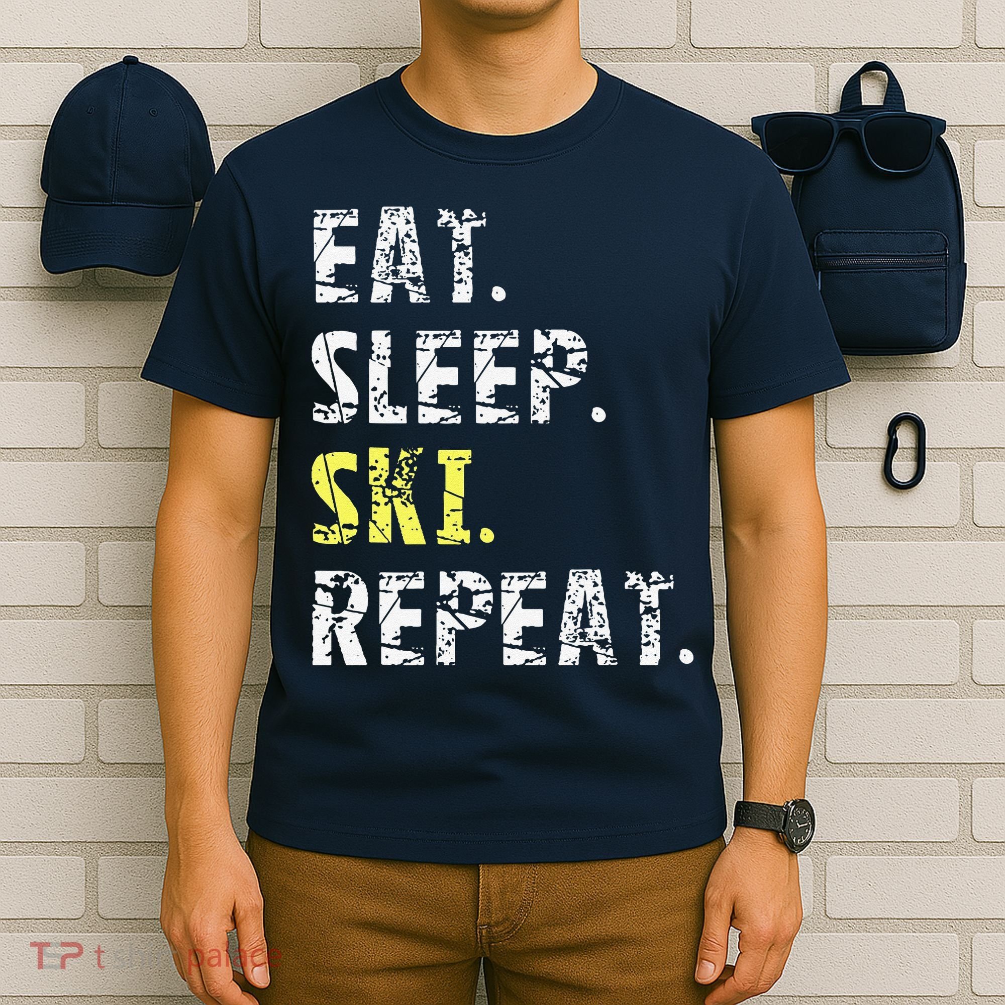 Eat Sleep Skiing Repeat Snow Sport Funny Ski Skiing T-Shirt