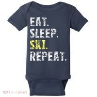 Eat Sleep Skiing Repeat Snow Sport Funny Ski Skiing Baby Bodysuit thumb 0