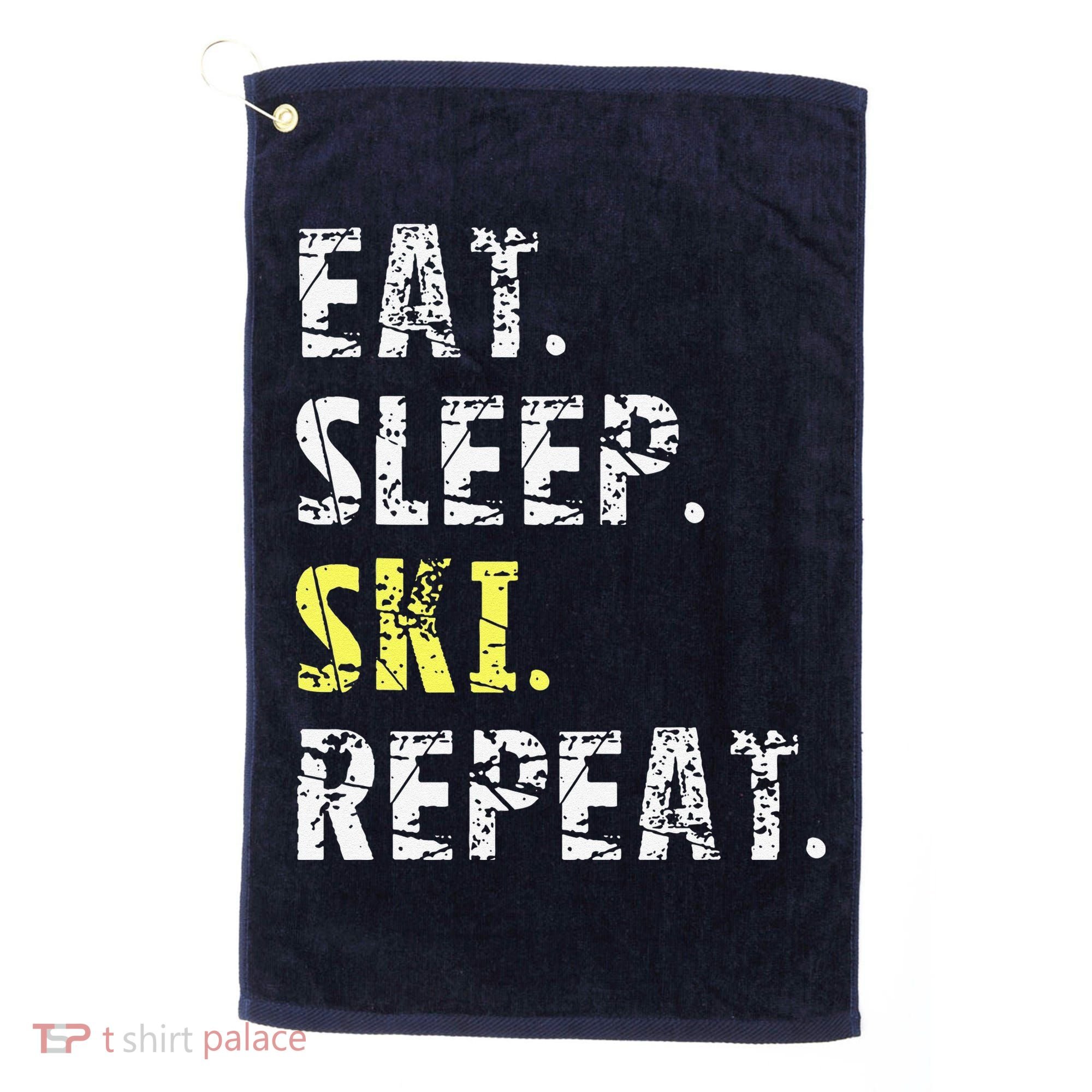 Eat Sleep Skiing Repeat Snow Sport Funny Ski Skiing Golf Towel