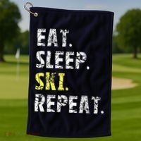 Eat Sleep Skiing Repeat Snow Sport Funny Ski Skiing Golf Towel thumb 1