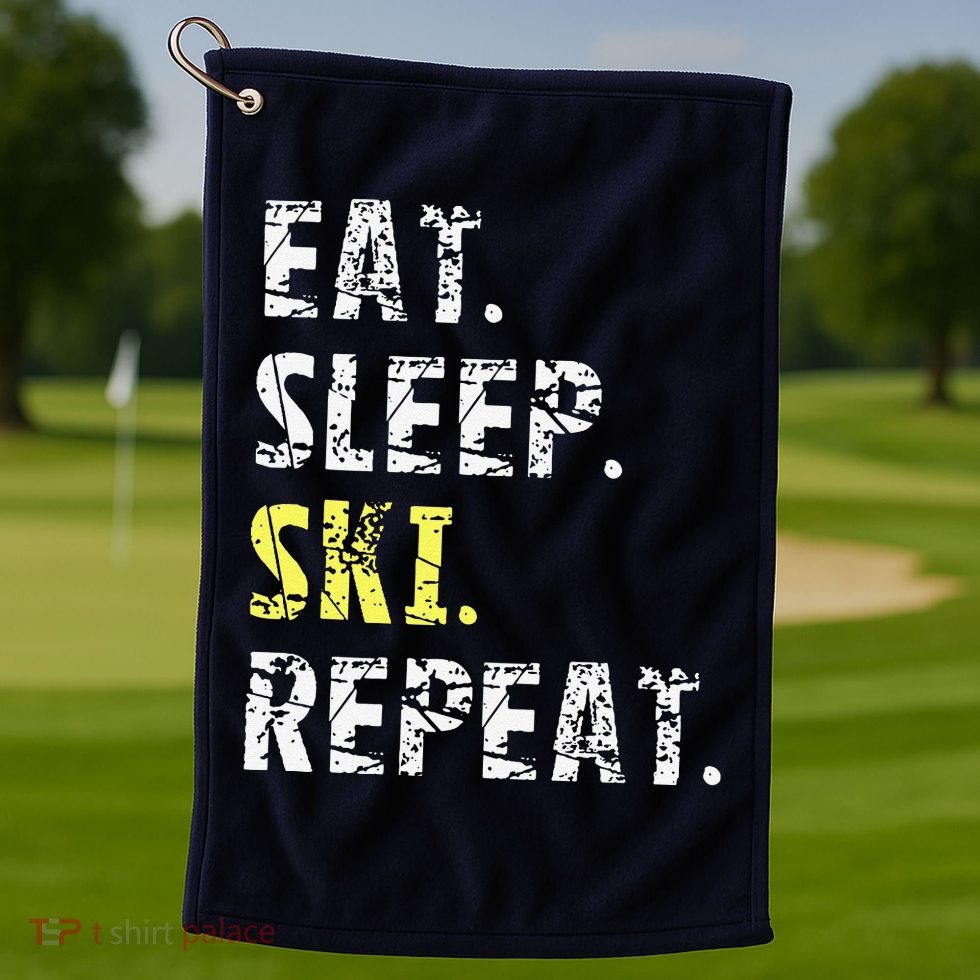 Eat Sleep Skiing Repeat Snow Sport Funny Ski Skiing Golf Towel