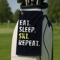 Eat Sleep Skiing Repeat Snow Sport Funny Ski Skiing Golf Towel thumb 2