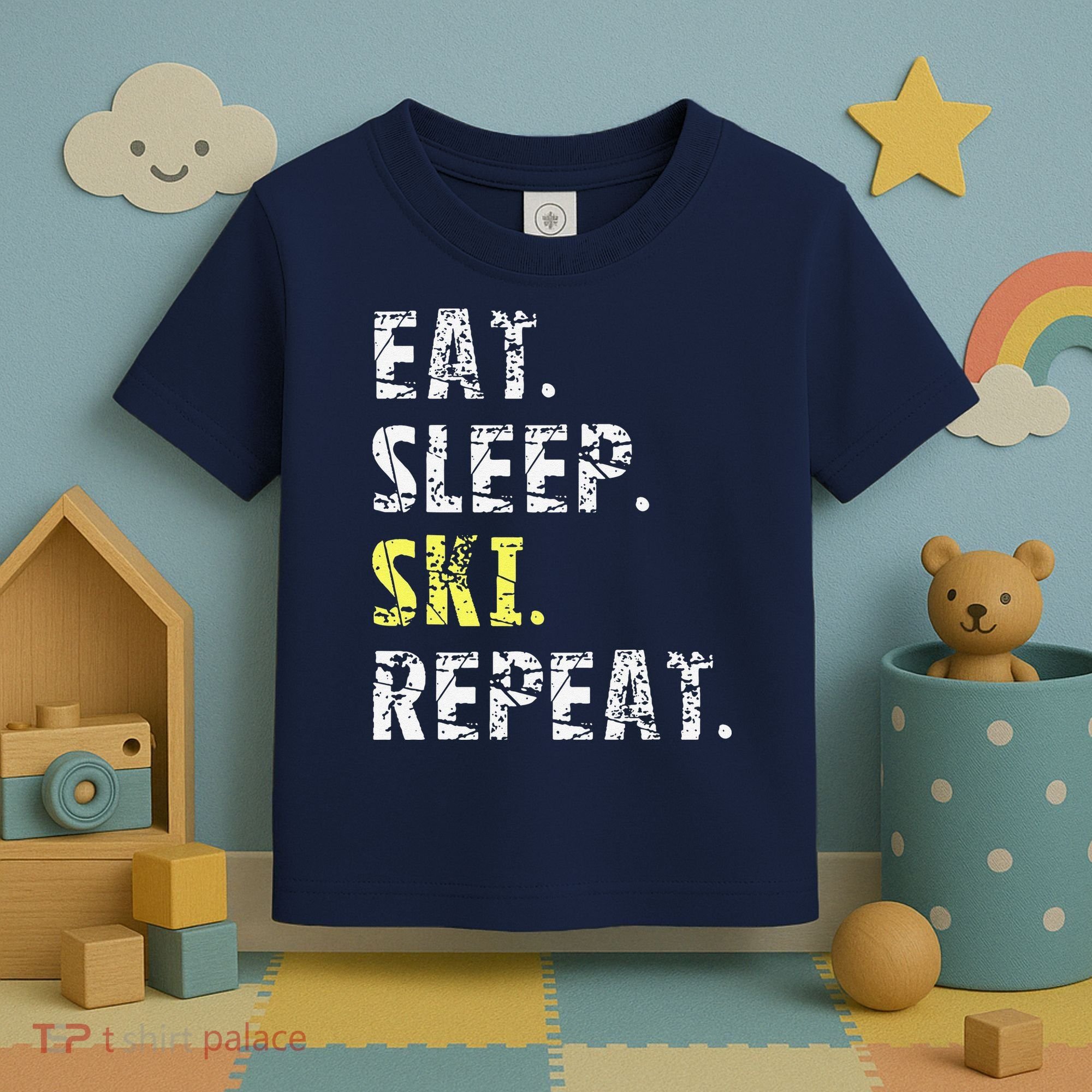 Eat Sleep Skiing Repeat Snow Sport Funny Ski Skiing Toddler T-Shirt