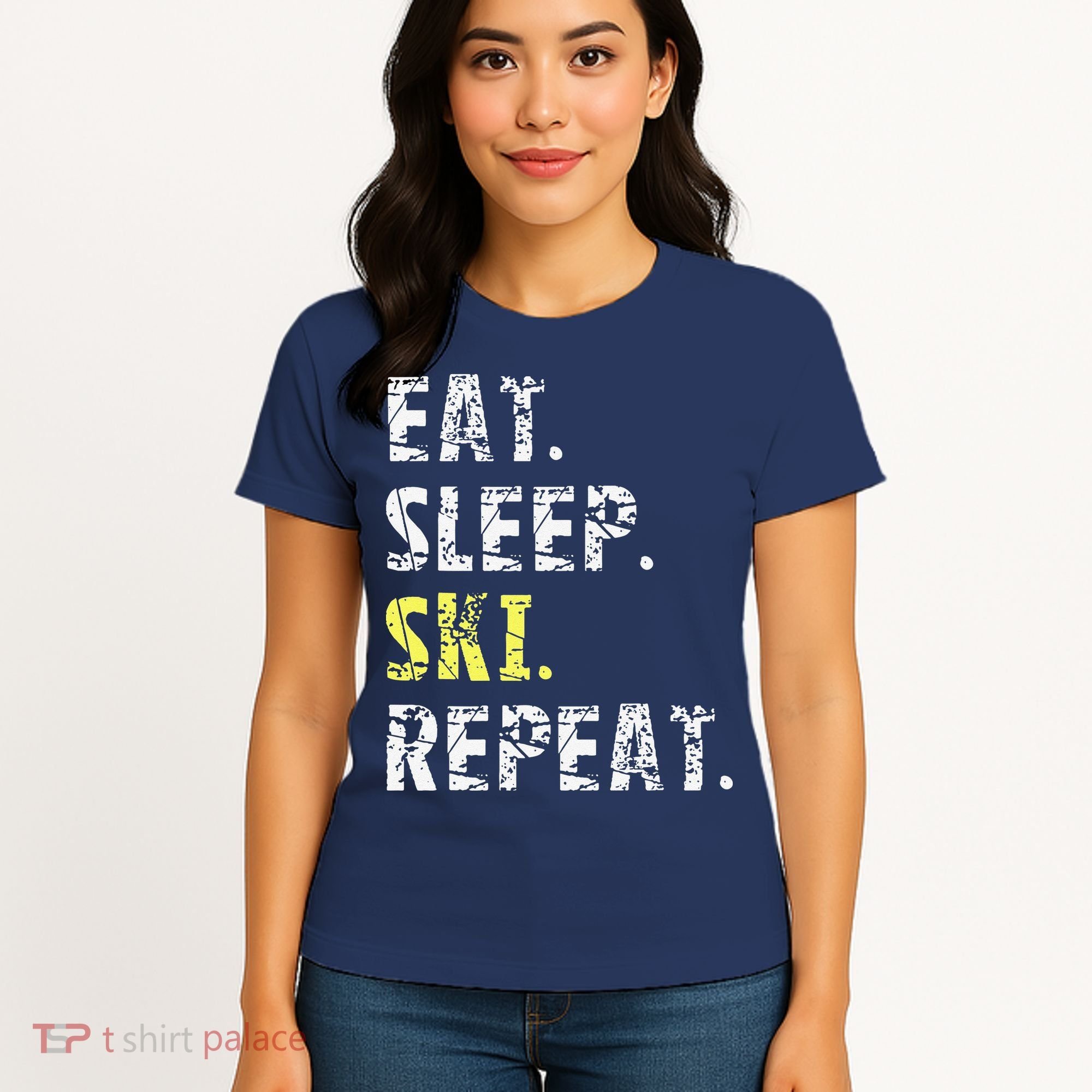 Eat Sleep Skiing Repeat Snow Sport Funny Ski Skiing Women's T-Shirt