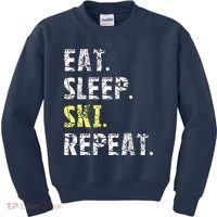 Eat Sleep Skiing Repeat Snow Sport Funny Ski Skiing Kids Sweatshirt thumb 0